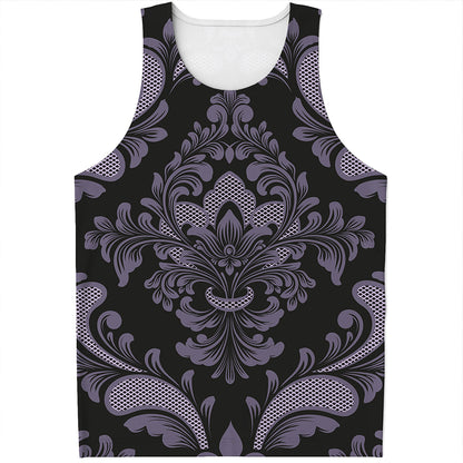 Black And Purple Damask Pattern Print Men's Tank Top