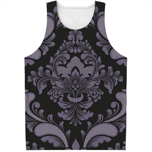 Black And Purple Damask Pattern Print Men's Tank Top