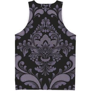 Black And Purple Damask Pattern Print Men's Tank Top