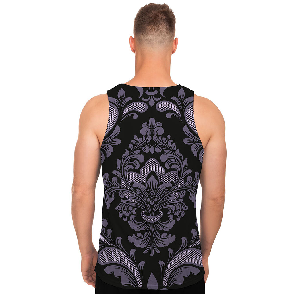 Black And Purple Damask Pattern Print Men's Tank Top