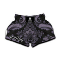 Black And Purple Damask Pattern Print Muay Thai Boxing Shorts