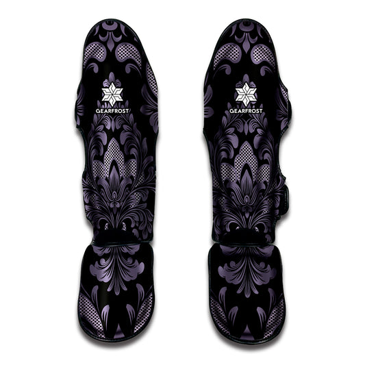 Black And Purple Damask Pattern Print Muay Thai Shin Guard
