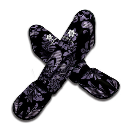 Black And Purple Damask Pattern Print Muay Thai Shin Guard