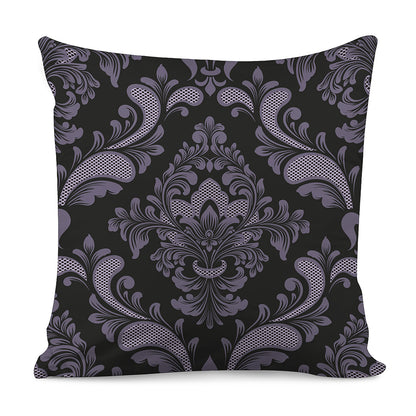 Black And Purple Damask Pattern Print Pillow Cover