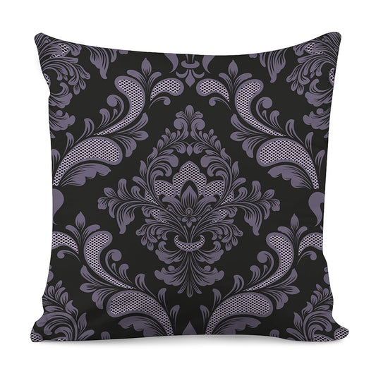 Black And Purple Damask Pattern Print Pillow Cover