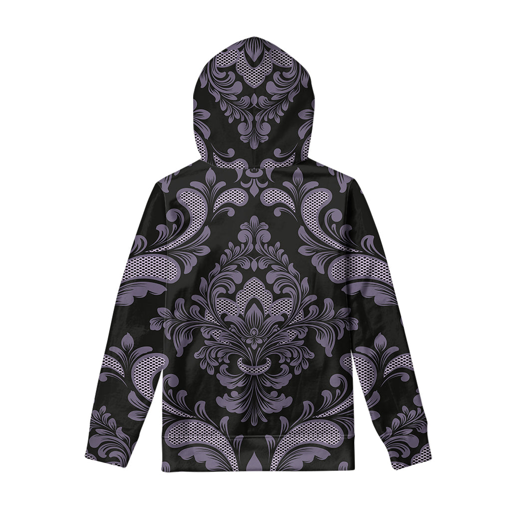 Black And Purple Damask Pattern Print Pullover Hoodie