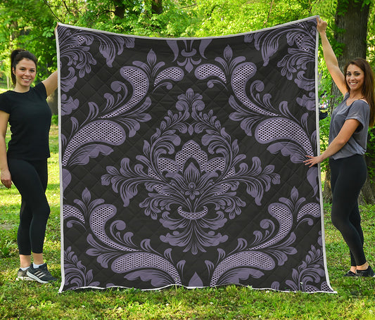 Black And Purple Damask Pattern Print Quilt