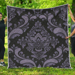 Black And Purple Damask Pattern Print Quilt