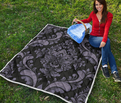 Black And Purple Damask Pattern Print Quilt