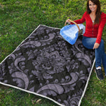 Black And Purple Damask Pattern Print Quilt