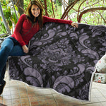 Black And Purple Damask Pattern Print Quilt