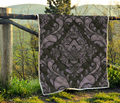 Black And Purple Damask Pattern Print Quilt