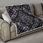 Black And Purple Damask Pattern Print Quilt