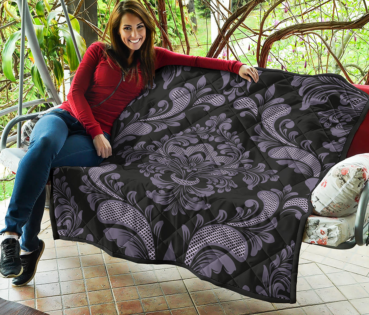 Black And Purple Damask Pattern Print Quilt