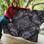 Black And Purple Damask Pattern Print Quilt