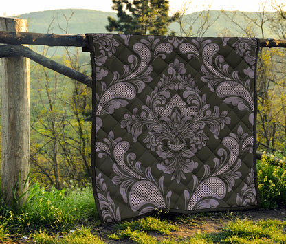 Black And Purple Damask Pattern Print Quilt