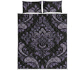 Black And Purple Damask Pattern Print Quilt Bed Set