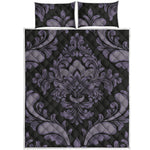 Black And Purple Damask Pattern Print Quilt Bed Set