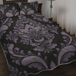 Black And Purple Damask Pattern Print Quilt Bed Set