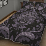 Black And Purple Damask Pattern Print Quilt Bed Set