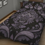 Black And Purple Damask Pattern Print Quilt Bed Set