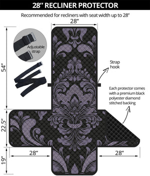 Black And Purple Damask Pattern Print Recliner Protector