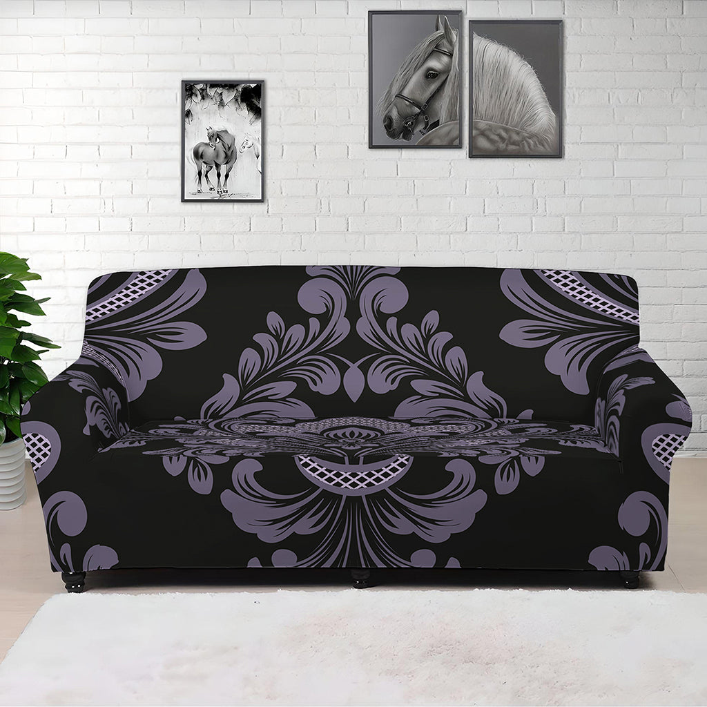 Black And Purple Damask Pattern Print Sofa Cover