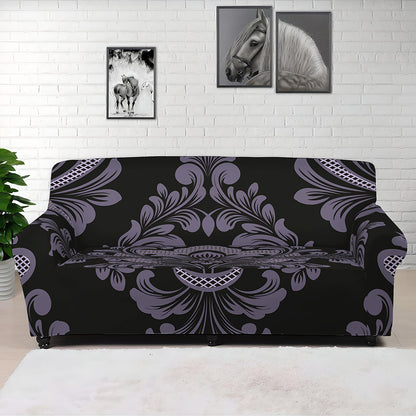 Black And Purple Damask Pattern Print Sofa Cover