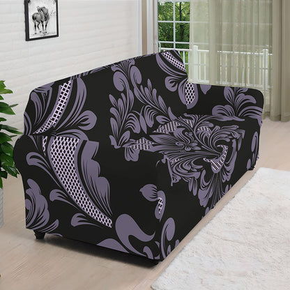 Black And Purple Damask Pattern Print Sofa Cover