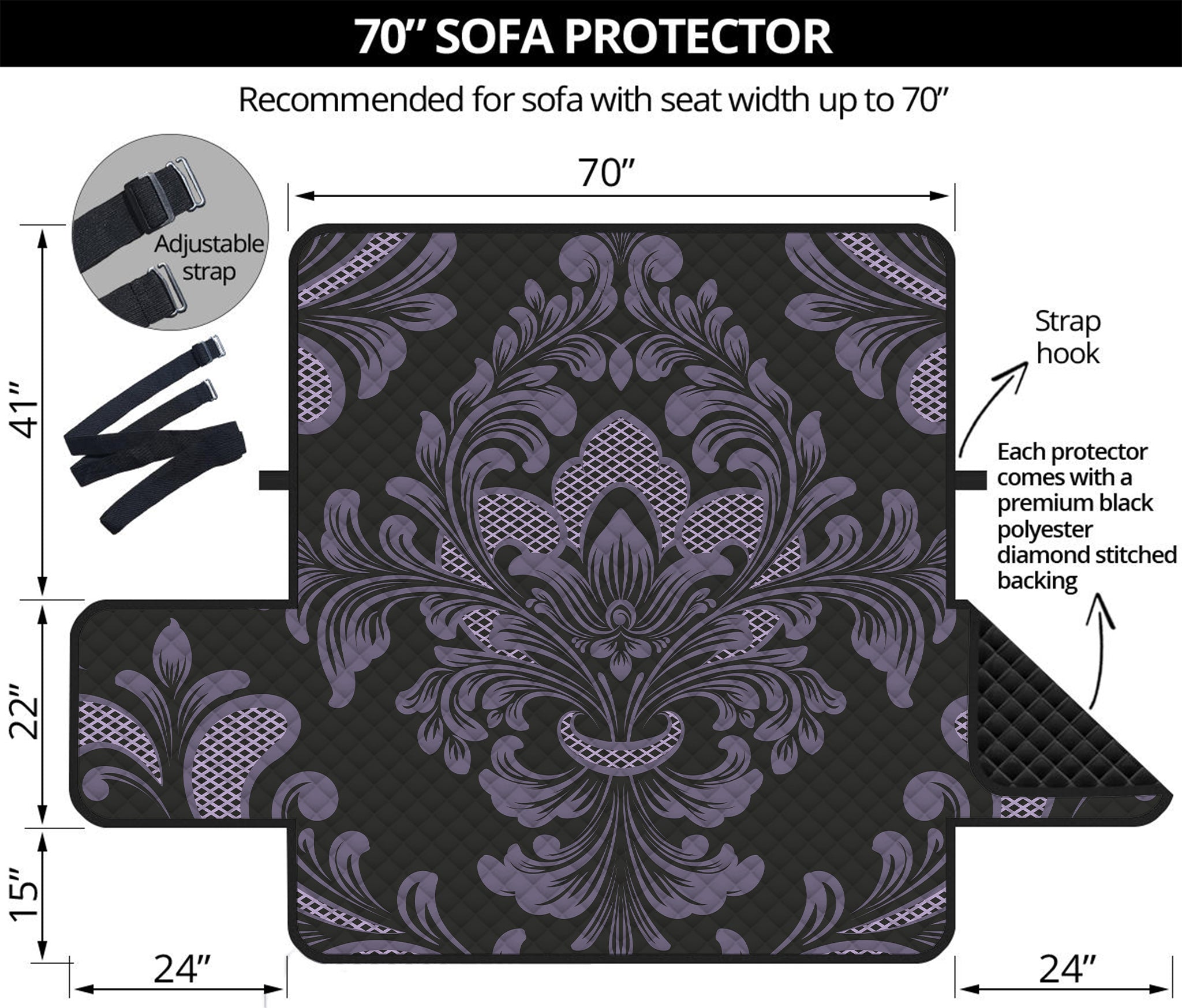 Black And Purple Damask Pattern Print Sofa Protector