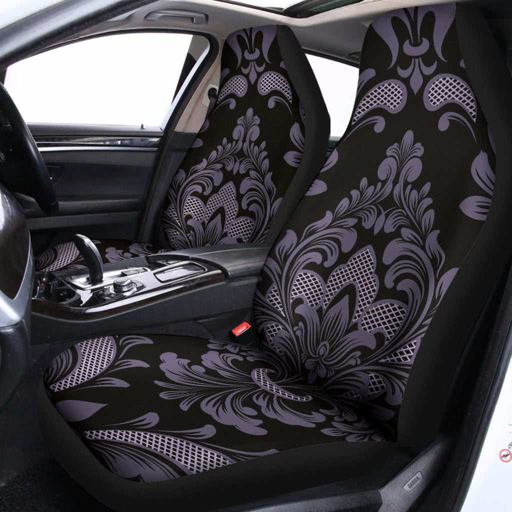 Black And Purple Damask Pattern Print Universal Fit Car Seat Covers
