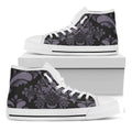 Black And Purple Damask Pattern Print White High Top Sneakers