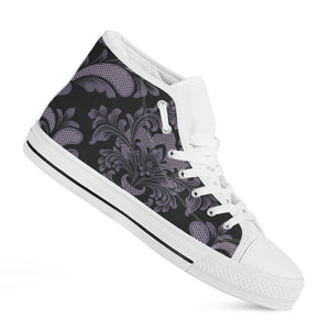 Black And Purple Damask Pattern Print White High Top Shoes