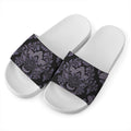 Black And Purple Damask Pattern Print White Slide Sandals