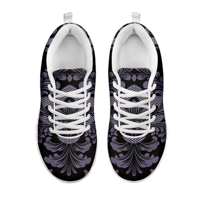 Black And Purple Damask Pattern Print White Sneakers