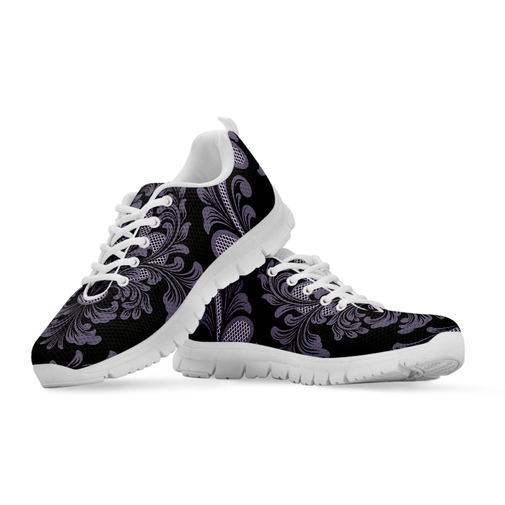 Black And Purple Damask Pattern Print White Sneakers