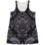 Black And Purple Damask Pattern Print Women's Racerback Tank Top