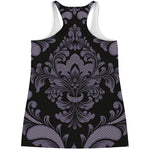 Black And Purple Damask Pattern Print Women's Racerback Tank Top