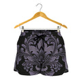 Black And Purple Damask Pattern Print Women's Shorts