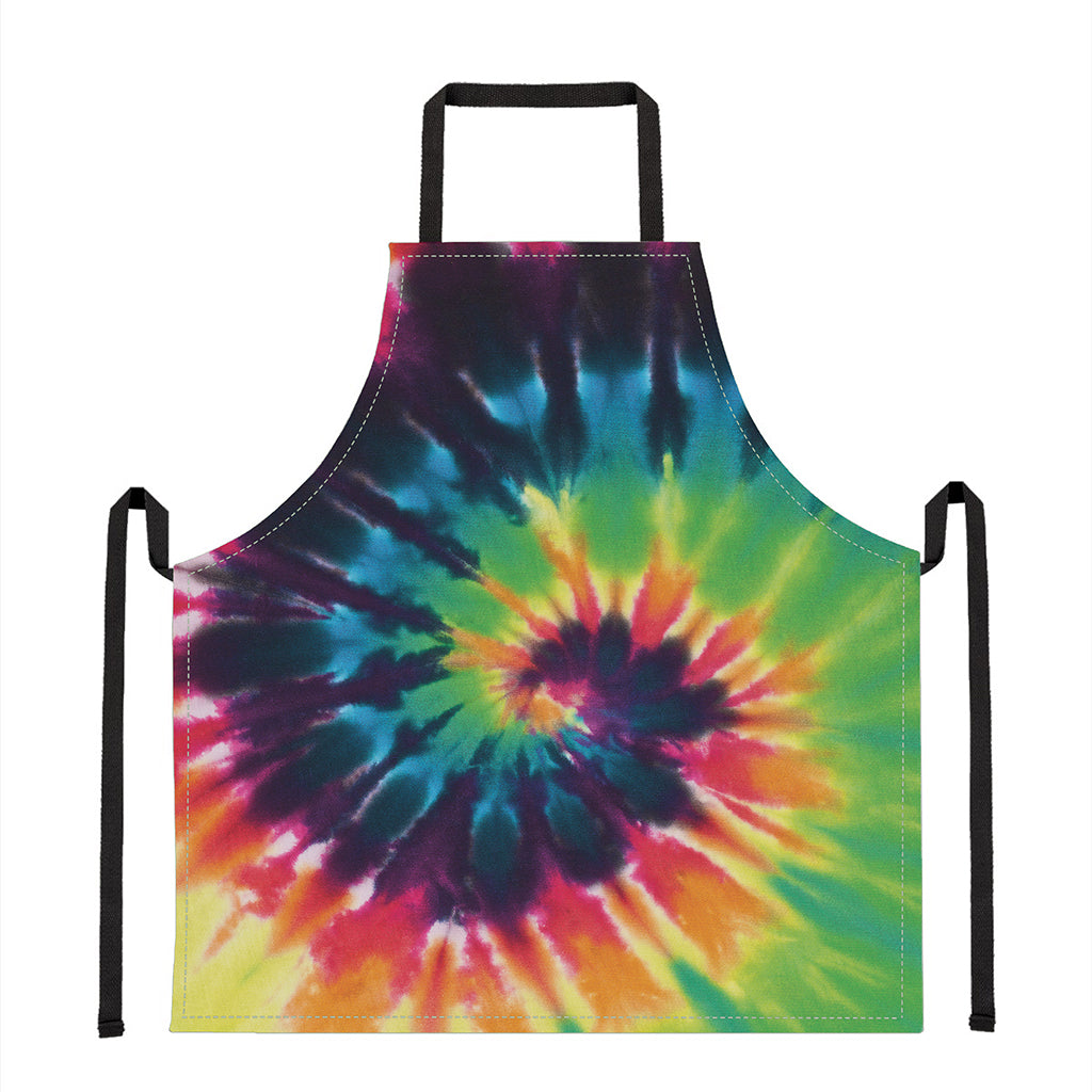 Black And Rainbow Tie Dye Print Apron