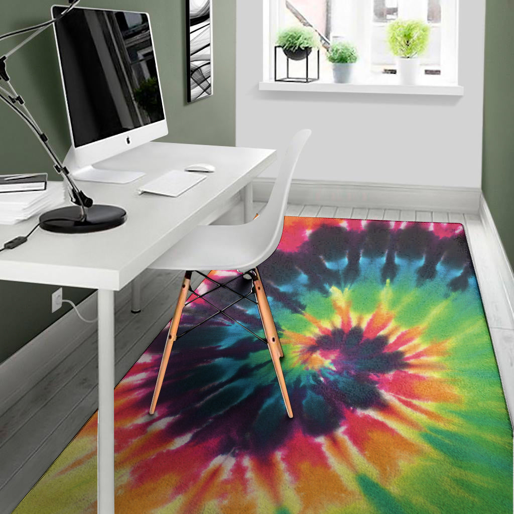 Black And Rainbow Tie Dye Print Area Rug