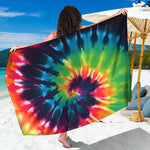 Black And Rainbow Tie Dye Print Beach Sarong Wrap