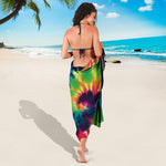 Black And Rainbow Tie Dye Print Beach Sarong Wrap