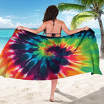 Black And Rainbow Tie Dye Print Beach Sarong Wrap