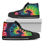 Black And Rainbow Tie Dye Print Black High Top Shoes