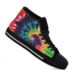 Black And Rainbow Tie Dye Print Black High Top Shoes