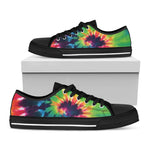 Black And Rainbow Tie Dye Print Black Low Top Shoes 