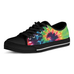 Black And Rainbow Tie Dye Print Black Low Top Shoes 