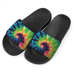 Black And Rainbow Tie Dye Print Black Slide Sandals
