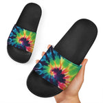 Black And Rainbow Tie Dye Print Black Slide Sandals